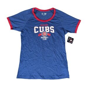 Chicago Cubs MLB Baseball T-Shirt Women's Small Blue Red Ringer‎ Tee Shirt